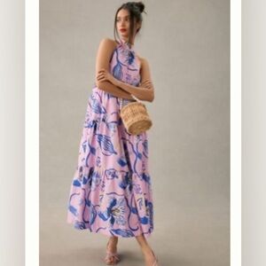 Anthropologie Pink and Blue Maxi Dress